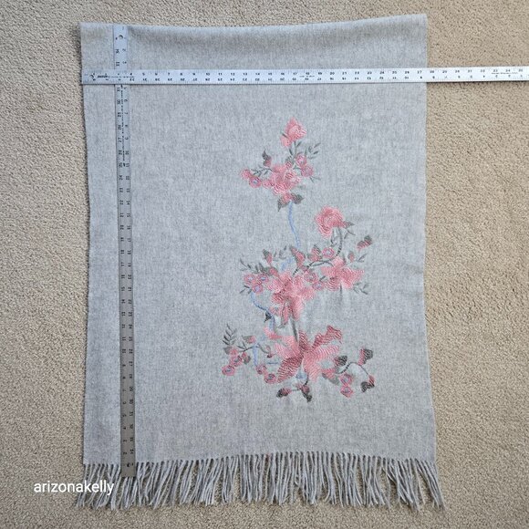 Accessories - Embroidered Wool Scarf Floral Flowers